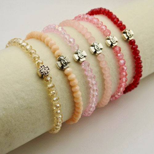 Beaded Faith Bracelet – Assorted Colors with Cross or Icon