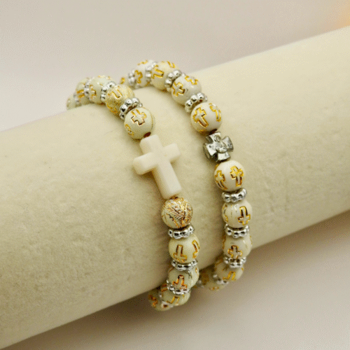 White & Gold Faith Bracelet with Cross