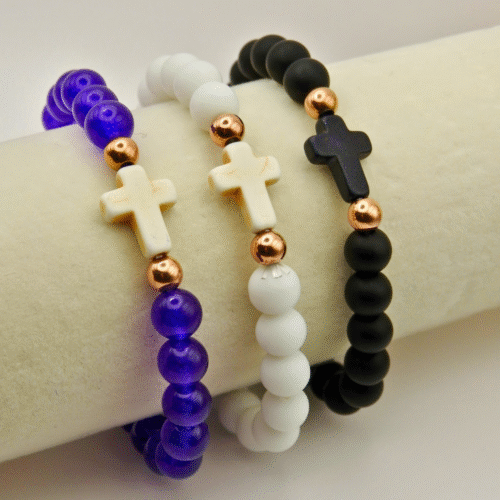Bracelet with cross - Black/Purple/White