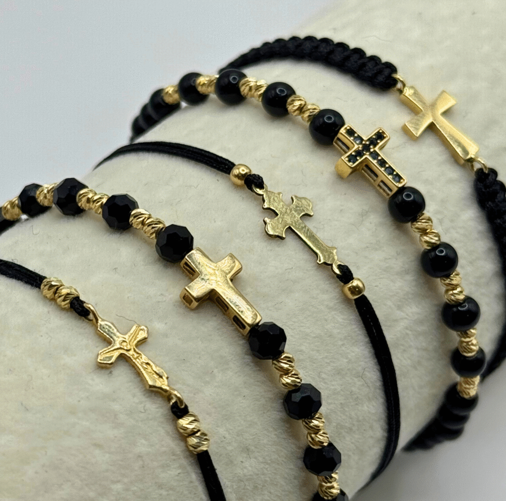 Handmade bracelet REAL 14K GOLD with Cross and Beads
