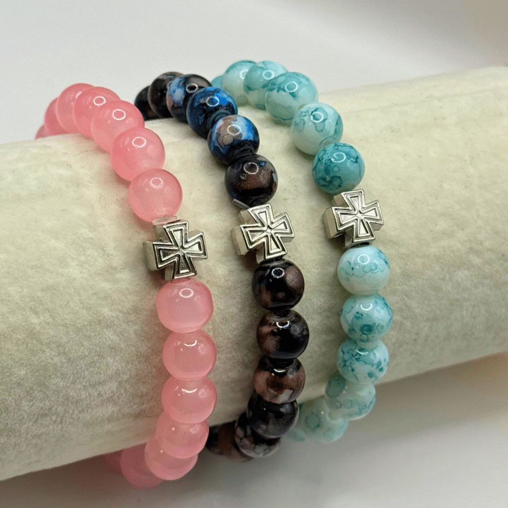 Natural Stone Bracelets with Cross