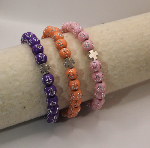Christian Beaded Bracelet with Cross – Various Colors