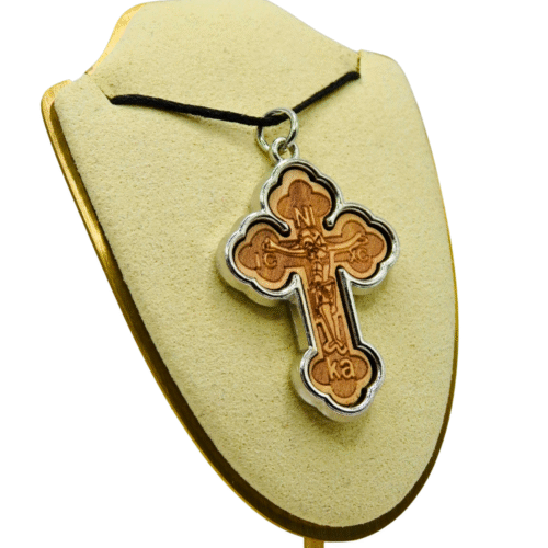 Wooden Cross Pendant – Silver Tone Framed