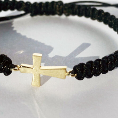 Alternative view of Hand braided bracelet patchwork with REAL GOLD 14 K cross