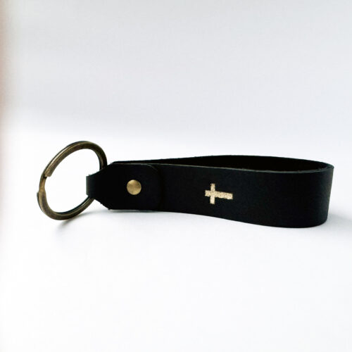 Alternative view of Key ring, real leather - Give thanks + cross