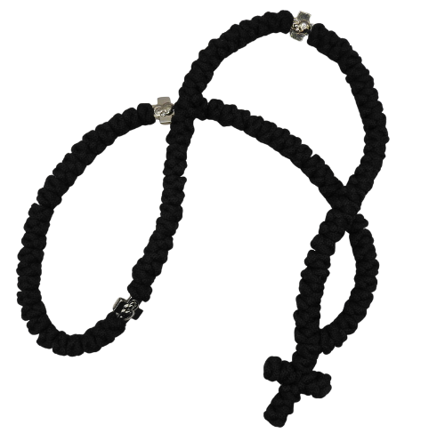 Black Prayer Rope with Cross – 100 Knots