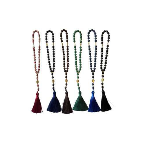 Orthodox prayer rope with a decorative golden cross and tassel, available in dark brown, navy blue, green, black, burgundy red and royal blue