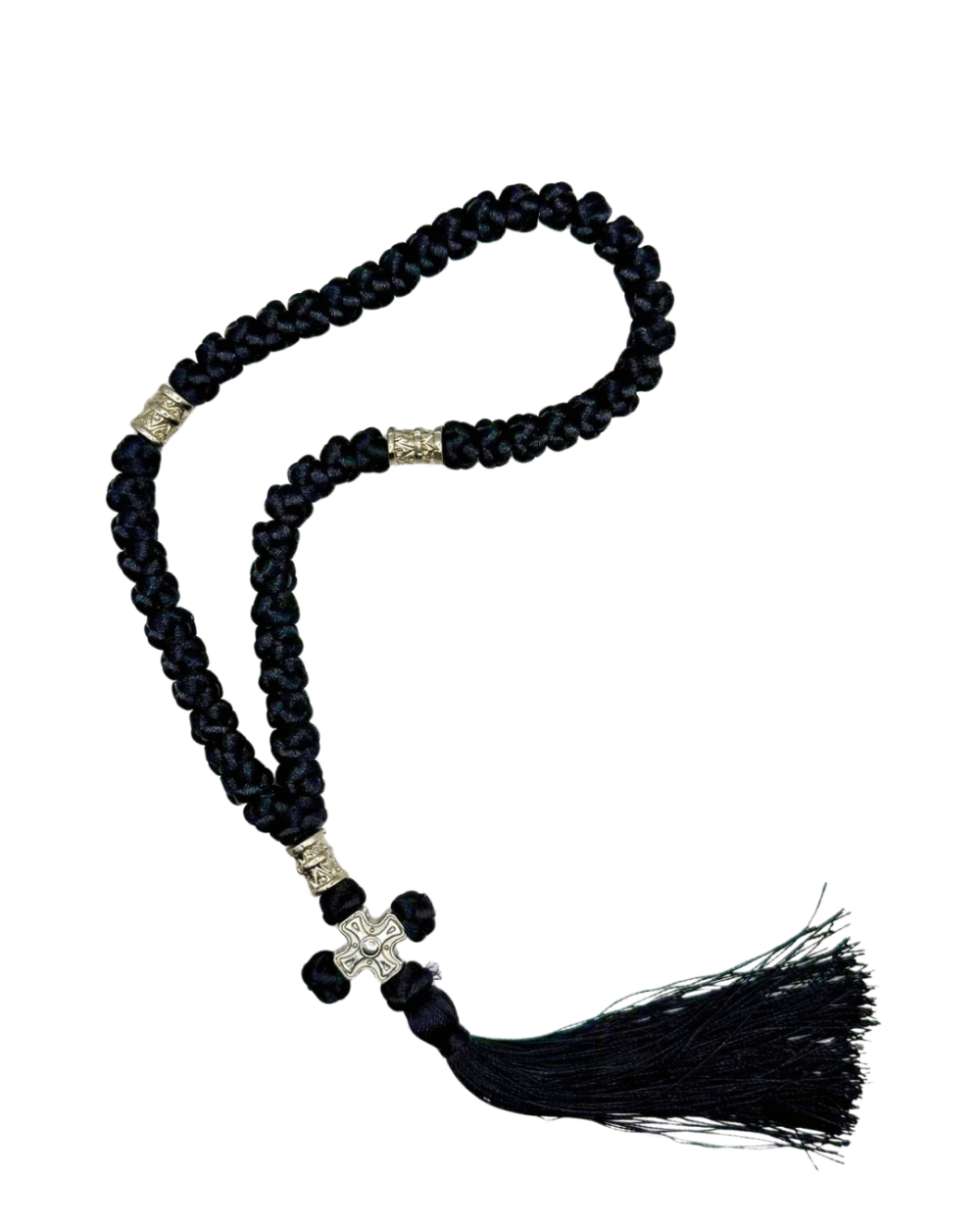 Orthodox Prayer Rope – Black with Silver Details