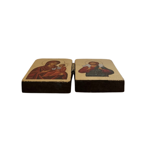 Wooden Byzantine Diptych Icon – Virgin Mary & Christ the Good Shepherd - Image 4