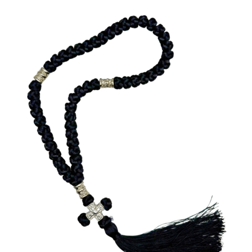 Black 50-knot Orthodox prayer rope with silver details