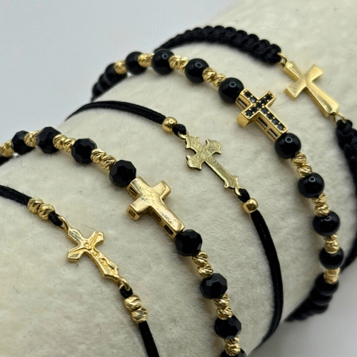 Hand braided bracelet with 14K gold cross - Beth Maryam