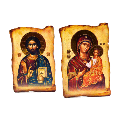 Religious icon magnet featuring Jesus Christ and Mother Mary