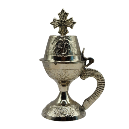Nickel plated silver incense burner with cross - Beth Maryam