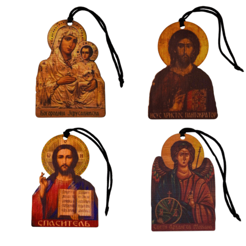 Orthodox car air freshener with religious icon hanger