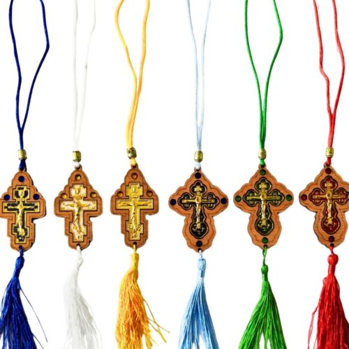 Orthodox wooden car hanger with cross and tassel