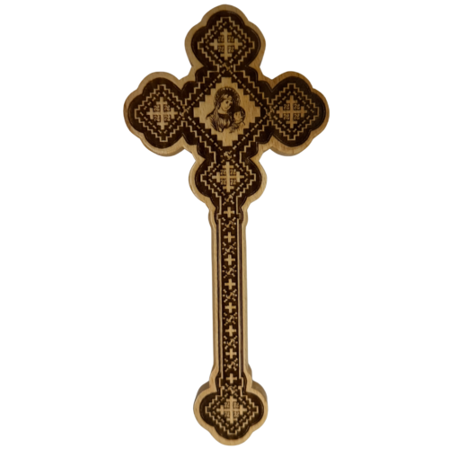 Alternative view of Wooden Hand Cross Double-Sided – Jesus & Mother of God